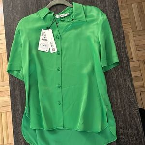 Zara green collared short sleeve shirt for work!